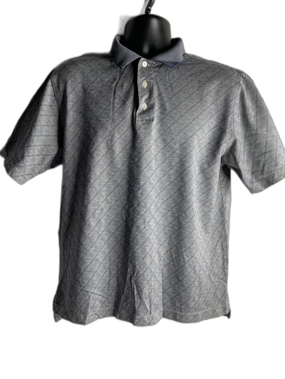 Turnbury Diamond Pattern 100% Cotton Golf Polo Shirt Gray size Medium